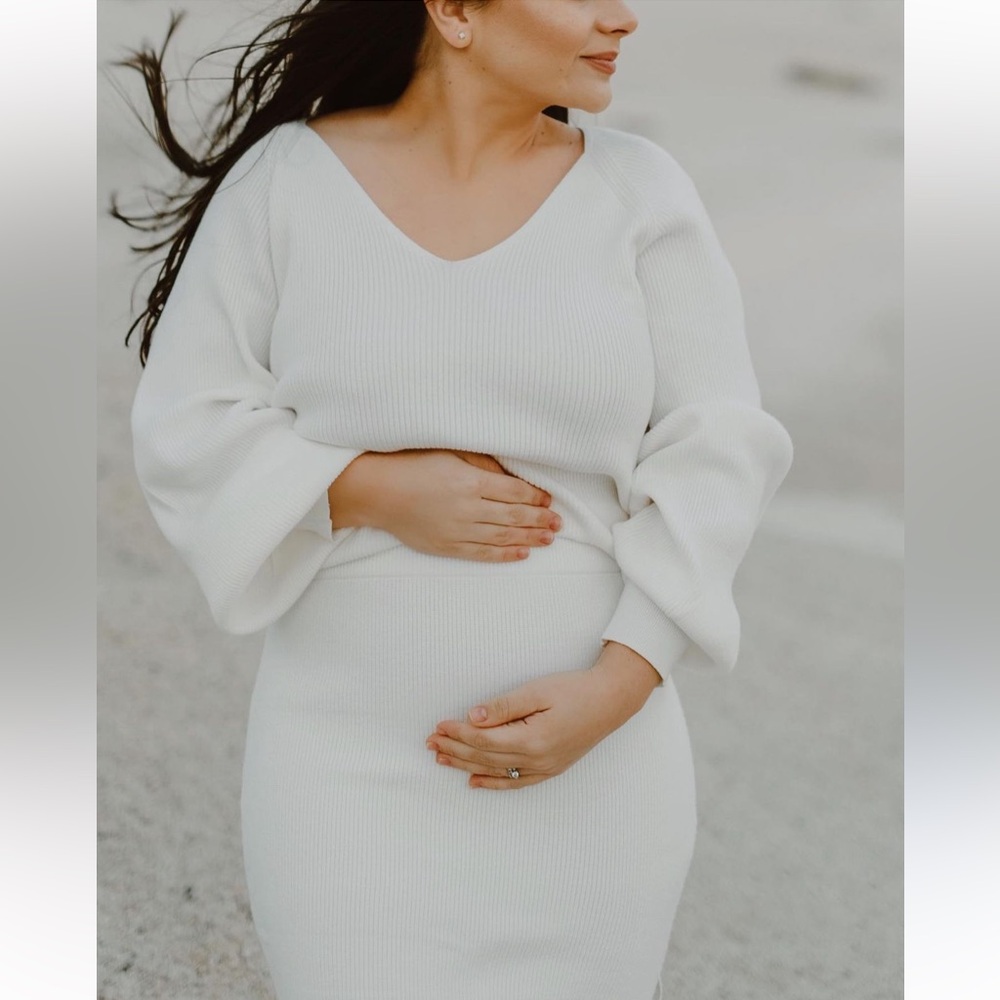 White Knitted Sweater & Skirt Set